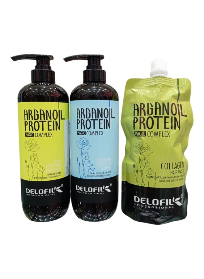 Argan Protein and Collagen Hair Care Set  800ml Shampoo  800ml Conditioner, and 500ml Mask to Repair Damaged  Dry  and Colored Hair.